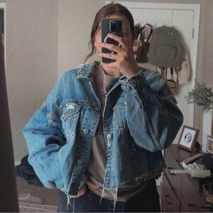American Eagle Distressed Denim Jean Jacket Size XL